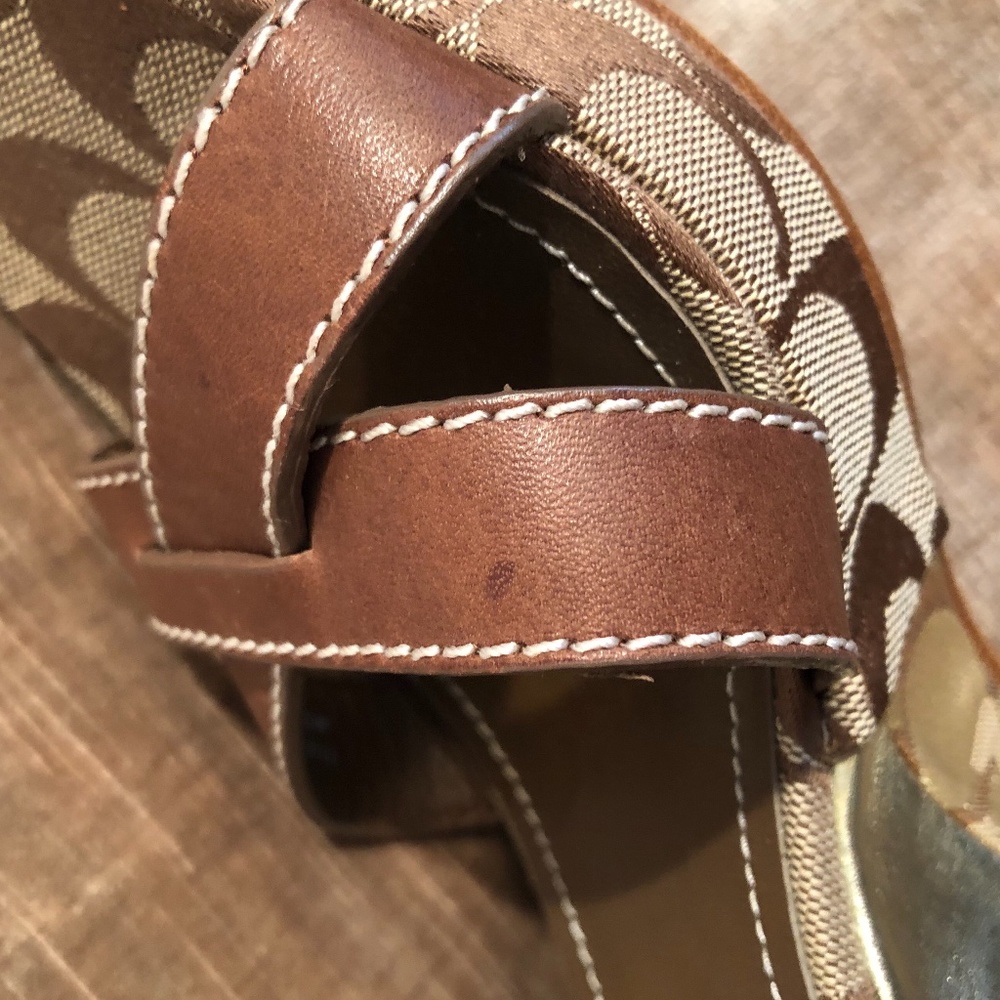 Very Rare!!! Coach Alina Patchwork & Brown Leather Wedge Sandals - Picture 9 of 12